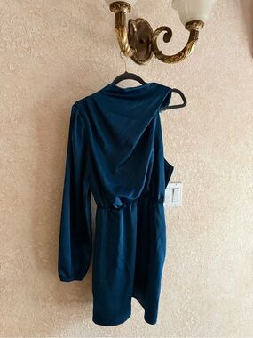 Teal One-Shoulder Long Sleeve Mini Dress
